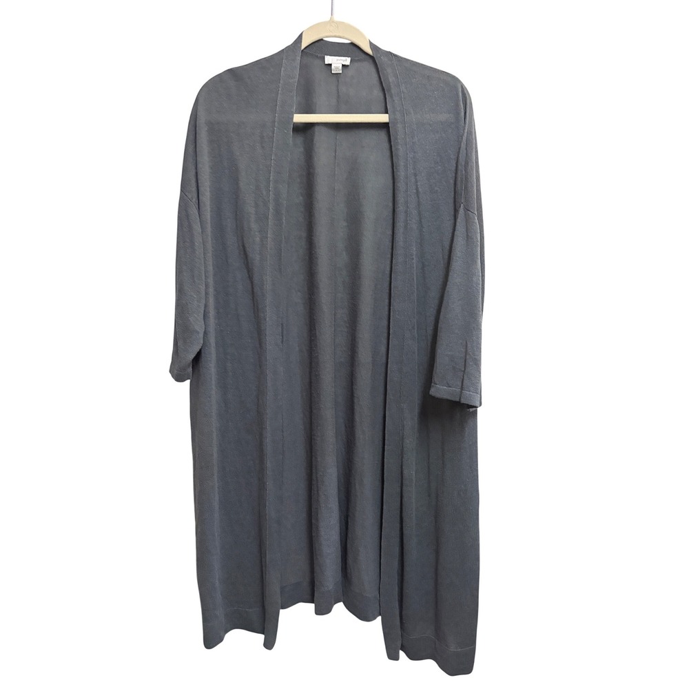 Pure Jill Open Front Linen Viscose Duster Grey Cardigan Knit Longline Large